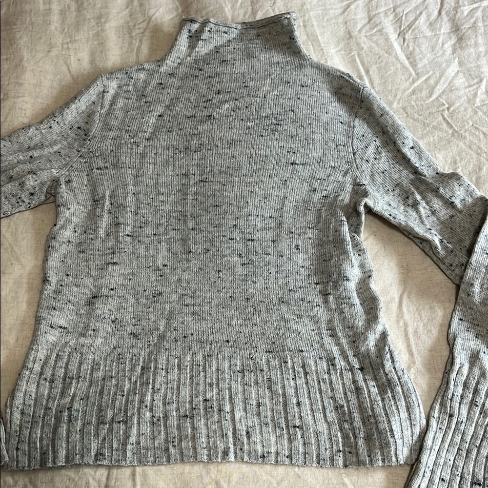 Madewell Gray Cowl Neck Merino Wool Sweater with Ribbed Detailing